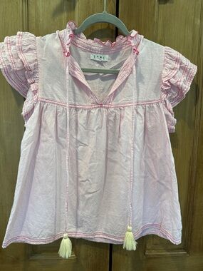 THML Pale Pink Ruffle Sleeve Tassel Peasant Top